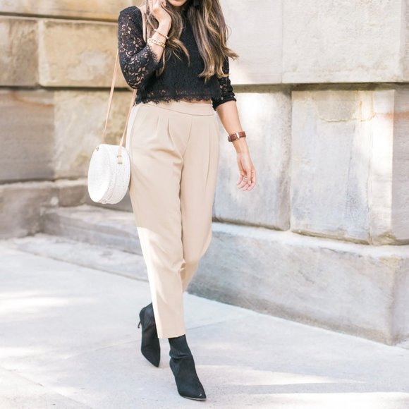 Babaton Aritzia SZ 00 Cohen Cropped Ankle Dress Pants Yellow Pull On Linen Blend - Picture 7 of 10